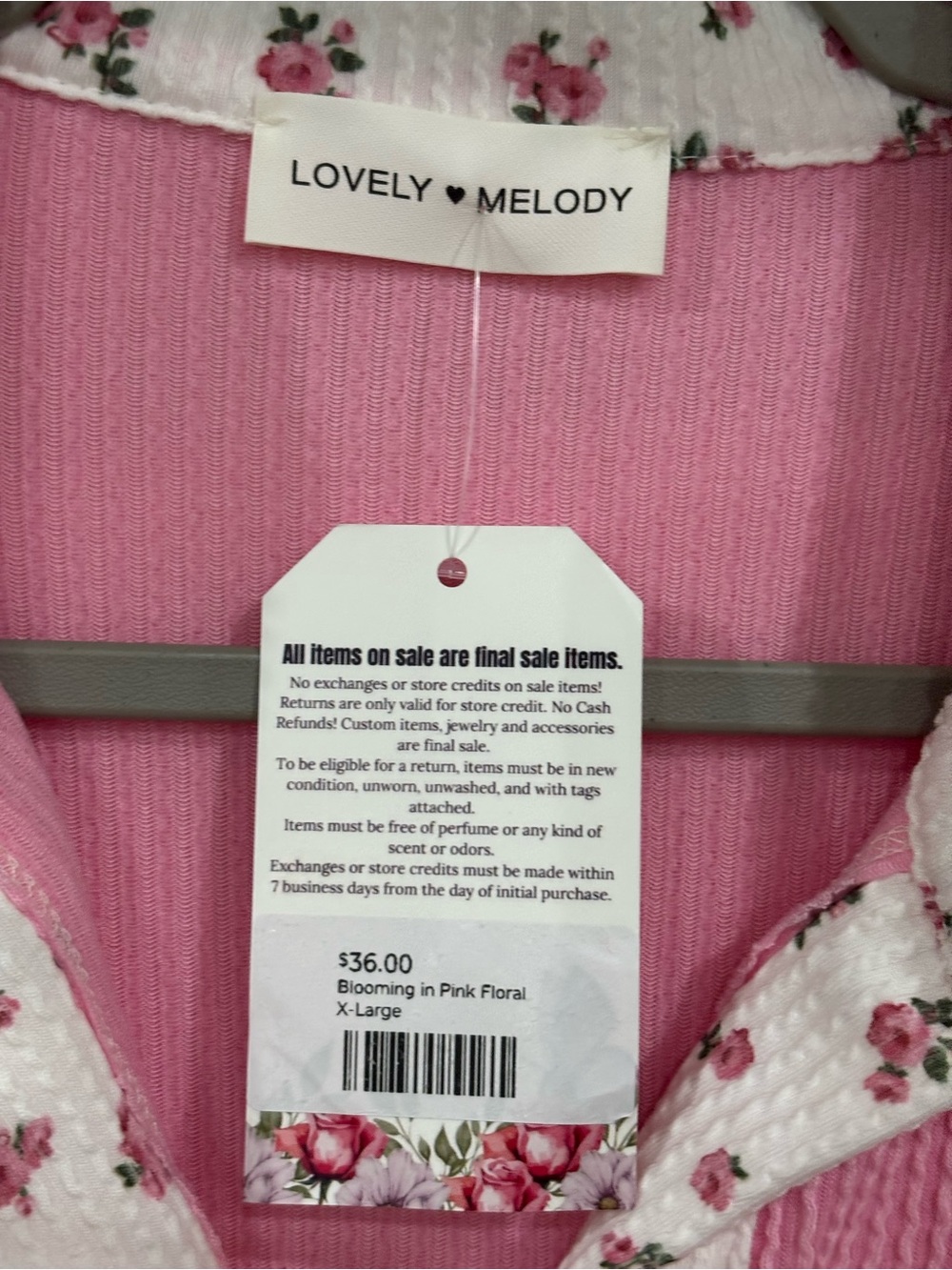 Lovely Melody Pink Waffle Knit Top with Floral Trim - Picture 2 of 5